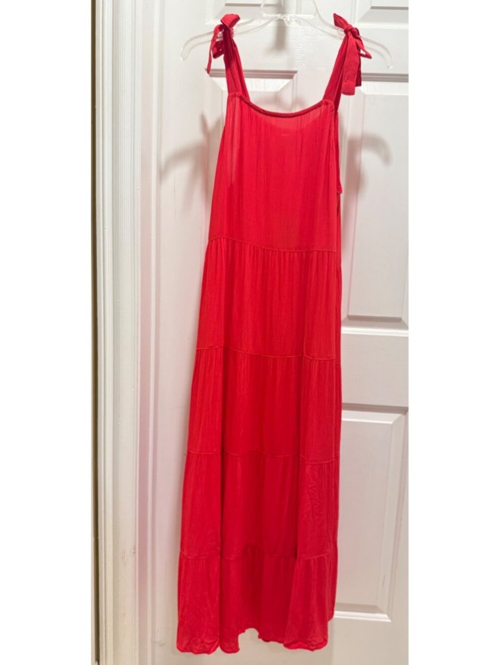 Mud Pie women’s S Small Mimi tiered coral maxi dress viscose crepe resort flowy